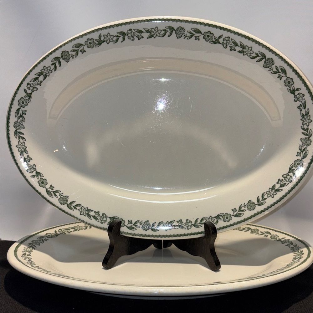 2 Elegant Green Floral Oval Serving Platter